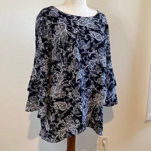 Beautiful Apt 9 black and white floral blouse. Size XL . Double layered sleeves.